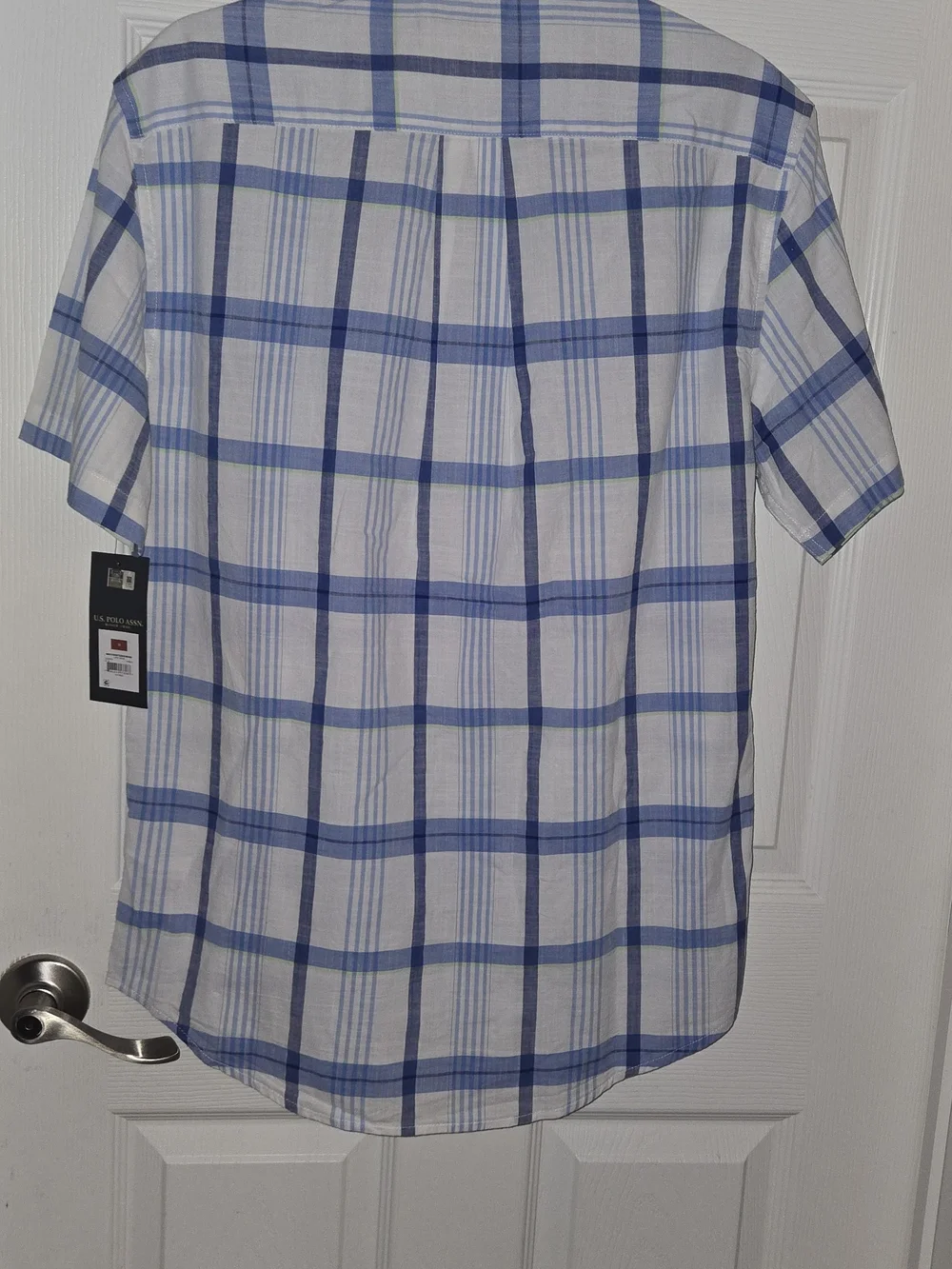Ralph Lauren White and Blue Plaid Short-Sleeve Button-Down Shirt